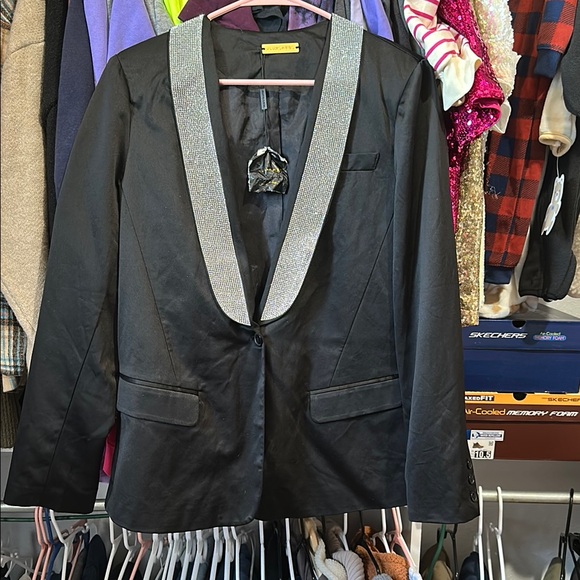 JLUXLABEL Jackets & Blazers - JLUXLABEL Elegant Black Blazer with Silver Accents
